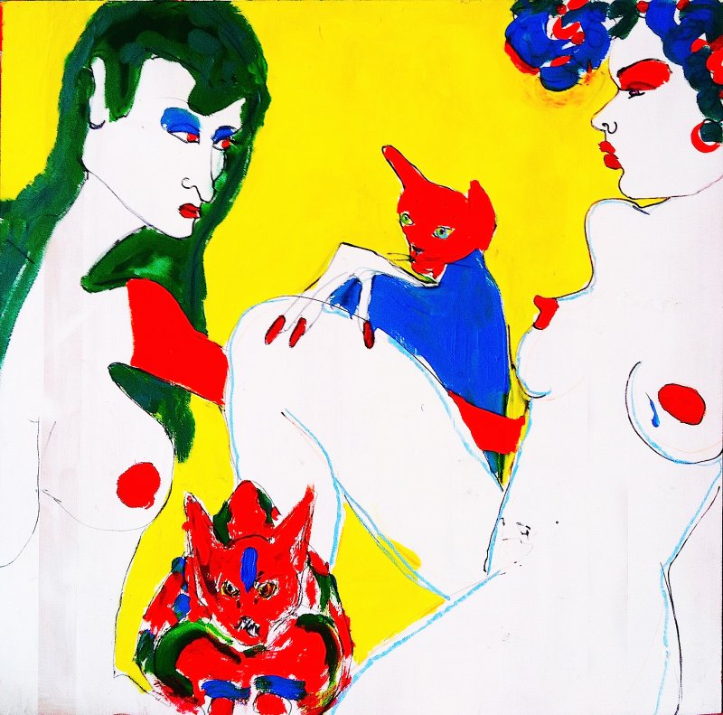 Cat Ladies Lounging in Yellow-0